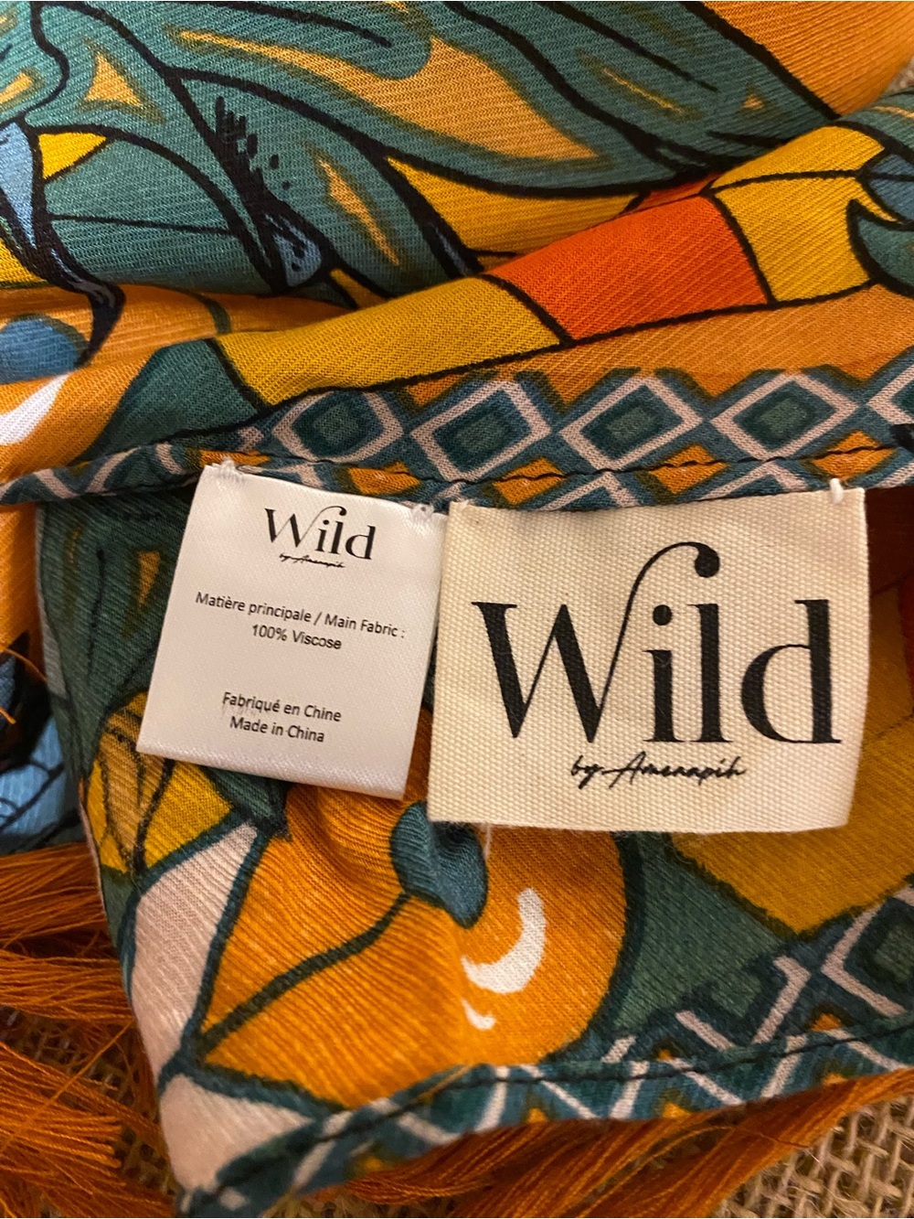 Wild Gold Floral Fringe Scarf with Teal and White Accents